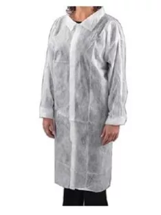   Látogató köpeny, egyszer használatos, tépőzáras, polipropilén, 20g, M méret, fehér