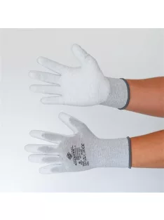   Védőkesztyű, karbonszálas, PU tenyerén mártott, L méret, fehér-szürke