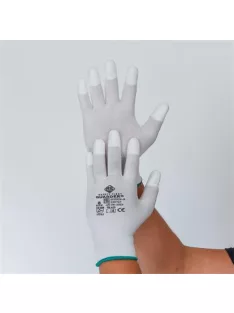   Védőkesztyű, karbonszálas, PU ujjbegy mártott, XS méret, fehér-szürke