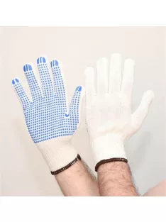   Védőkesztyű, kevertszálas, PVC pöttyözött, XL méret, natúrfehér