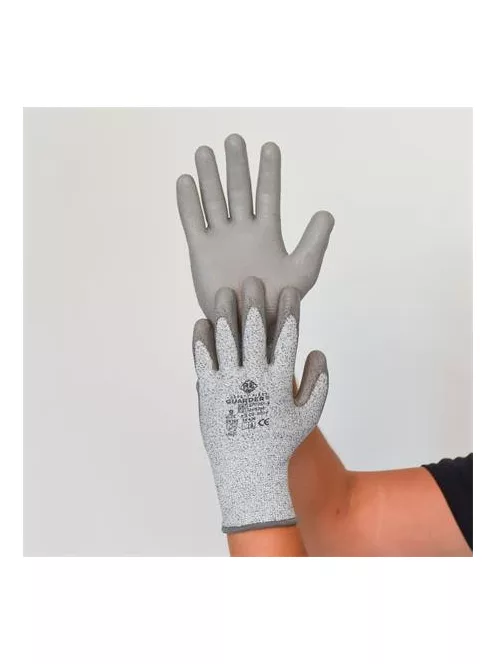Védőkesztyű, HPPE, tenyerén PU mártott, vágásbiztos, XXL méret, szürke