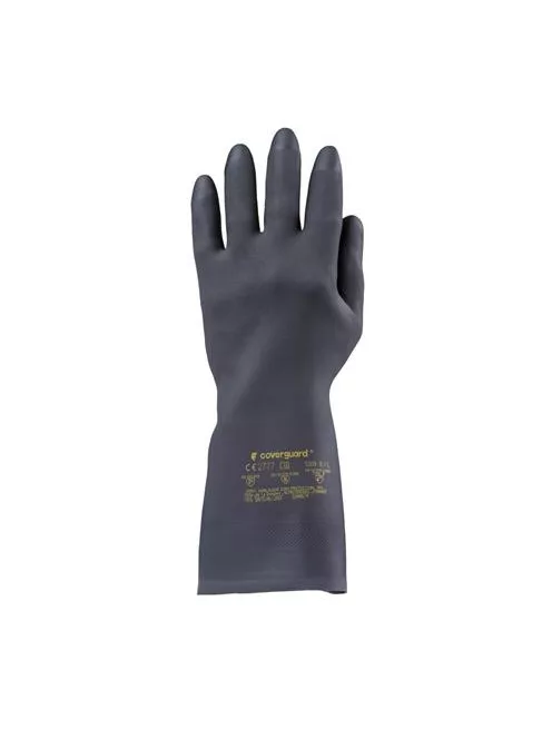 Védőkesztyű, neoprén, vegyszerálló, érdesített, kesztyű, 9/L méret, fekete