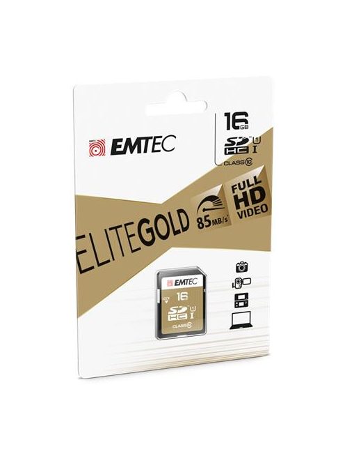 EMTEC Memóriakártya, SDHC, 16GB, UHS-I/U1, 85/20 MB/s, EMTEC "Elite Gold"