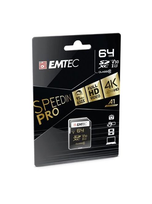 EMTEC Memóriakártya, SDXC, 64GB, UHS-I/U3/V30, 95/85 MB/s, EMTEC "SpeedIN"