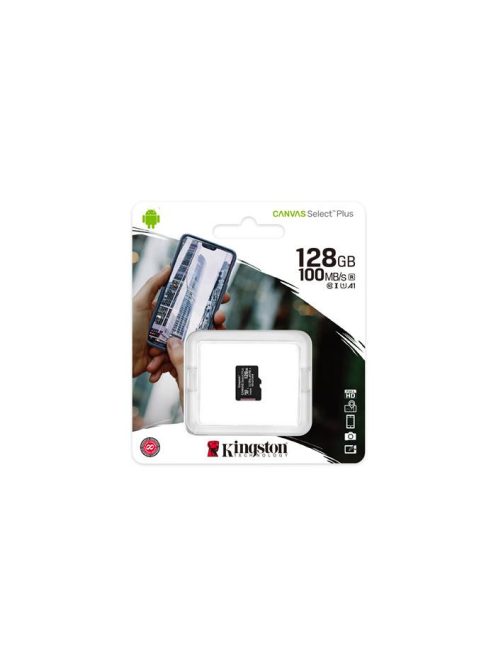 KINGSTON Memóriakártya, microSDXC, 128GB, CL10/UHS-I/U1/V10/A1, KINGSTON "Canvas Select Plus"