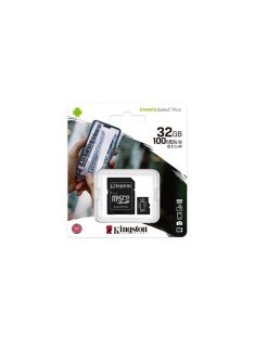   KINGSTON Memóriakártya, microSDHC, 32GB, CL10/UHS-I/U1/V10/A1, adapter, KINGSTON "Canvas Select Plus"