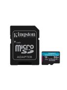 KINGSTON Memóriakártya, microSDXC, 64GB, C10/UHS-I/U3/V30/A2, adapter, KINGSTON "Canvas Go! Plus"