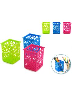   Asztali tároló kosár, műanyag, 7,6x7,6x10 cm, szögletes, 3 féle szín