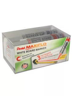   Táblamarker+törlő készlet 2,5mm, kerek hegyű, Maxiflo Pentel, 4 klf. szín