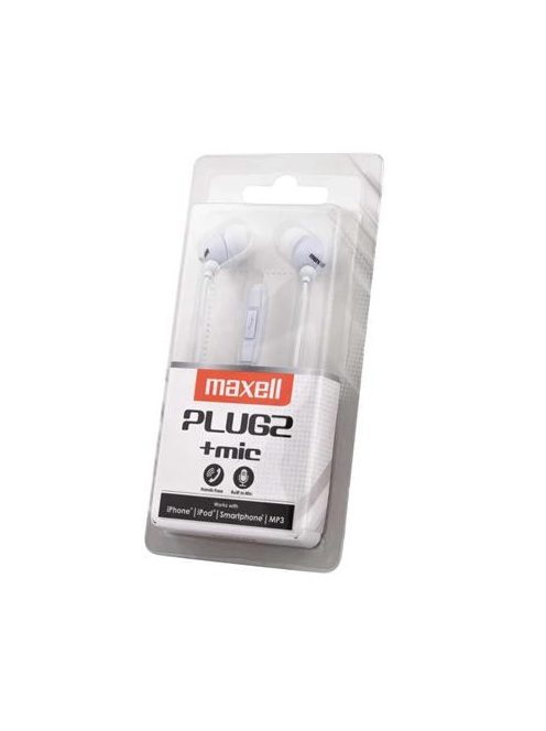 MAXELL Fülhallgató, mikrofonnal, MAXELL "Plugz", fehér