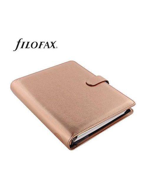 FILOFAX Kalendárium, gyűrűs, betétlapokkal, A5 méret, FILOFAX, "Saffiano Metallic", rózsaarany