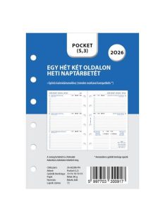   FILOFAX Kalendárium betét, tervező, Filofaxhoz, pocket méret, heti, 1 hét/2 oldal, 2026