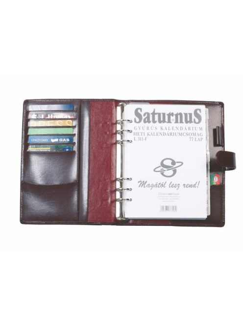 SATURNUS Kalendárium, gyűrűs, betétlapokkal, "L", újrahasznosított bőr, SATURNUS, "418", fekete
