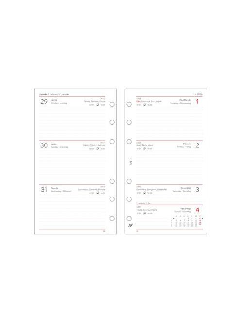 SATURNUS Kalendárium betét, tervező, heti, "M", SATURNUS, fehér 2026