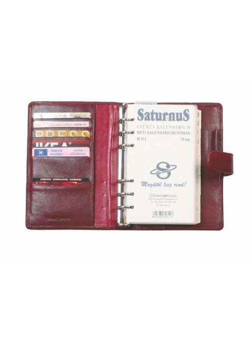 SATURNUS Kalendárium, gyűrűs, betétlapokkal, "S", marhabőr, SATURNUS, "212", barna