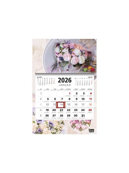 TOPTIMER Naptár, speditőr, három hónapos, egy tömbös, TOPTIMER, "Virágok"