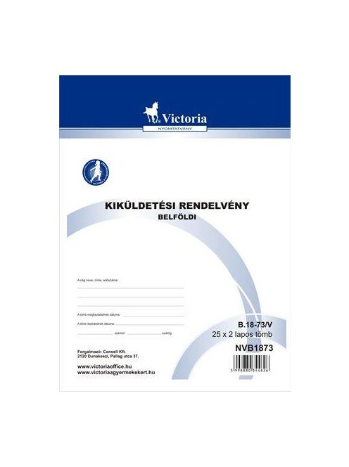 VICTORIA PAPER Nyomtatvány, kiküldetési rendelvény (belföldi), 25x2, A4, VICTORIA PAPER "B.18-73", 10 tömb/csomag
