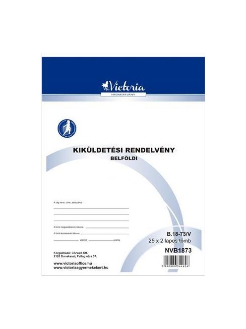 VICTORIA PAPER Nyomtatvány, kiküldetési rendelvény (belföldi), 25x2, A4, VICTORIA PAPER "B.18-73", 10 tömb/csomag