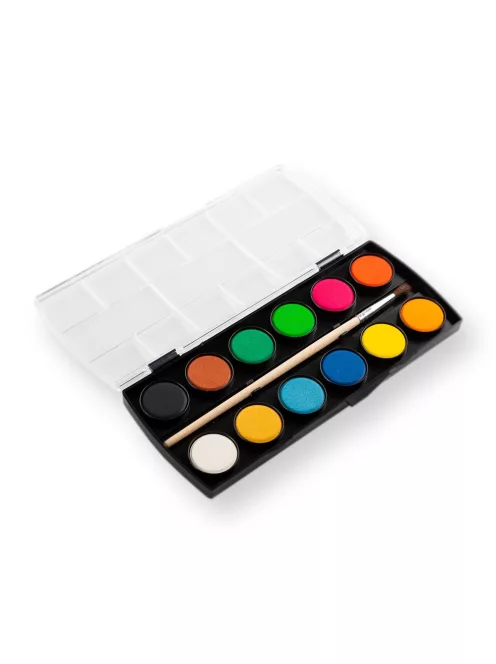 Vízfesték készlet, 12db-os, 23mm. festékgombokkal ecsettel, Nebulo