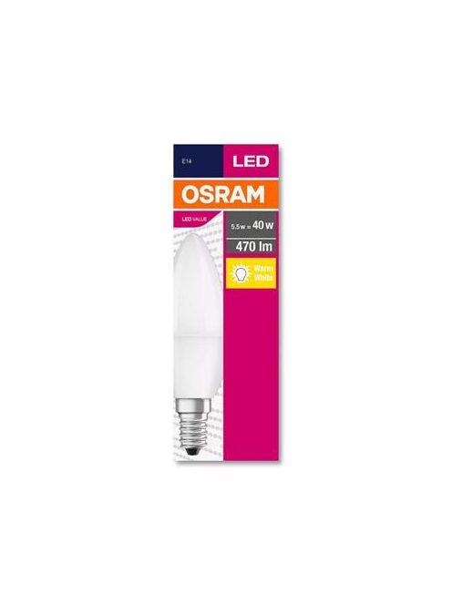 OSRAM LED izzó, E14, gyertya, B35, 5,7W, 470lm, 2700K (MF), OSRAM "Value"