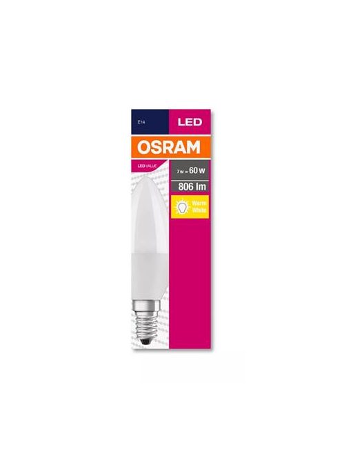 OSRAM LED izzó, E14, gyertya, B38, 7W, 806lm, 2700K (MF), OSRAM "Value"