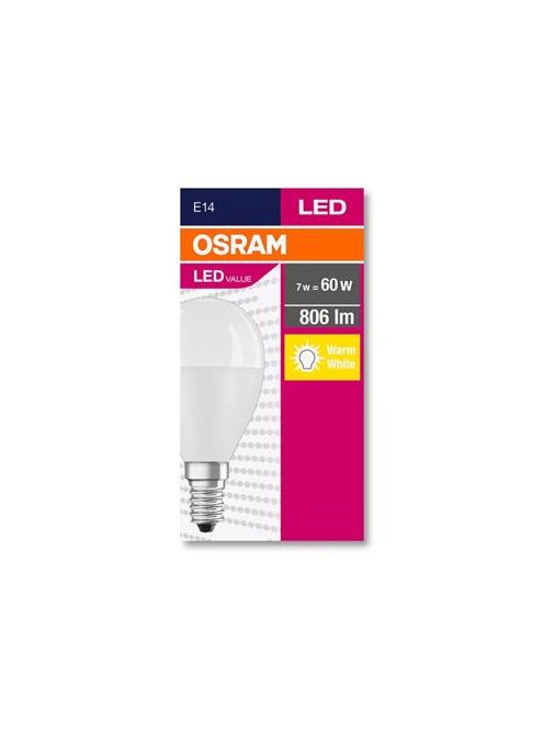 OSRAM LED izzó, E14, kisgömb, P48, 8W, 806lm, 2700K (MF), OSRAM "Value"