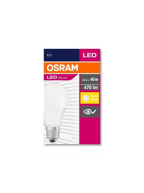 OSRAM LED izzó, E27, gömb, A60, 5W, 470lm, 2700K (MF), OSRAM "Value"