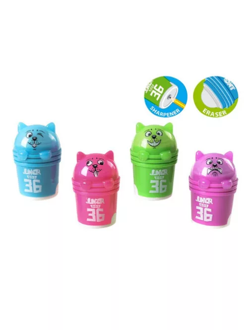 Junior Hegyező Junior Cicás, radírral, vegyes színekben