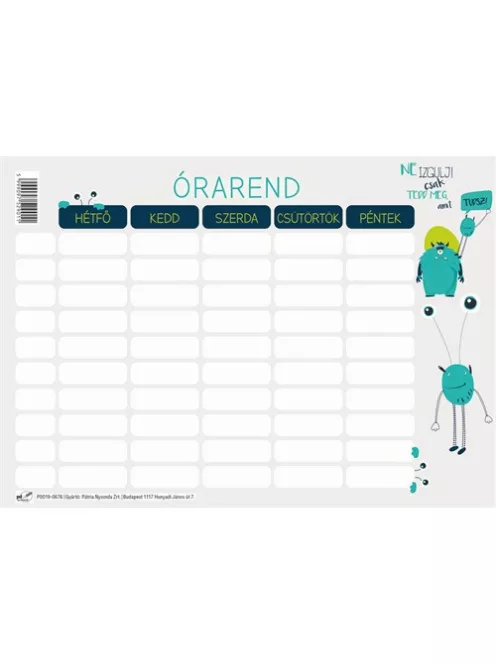 Pd School Órarend pd 165x117 mm Monsters