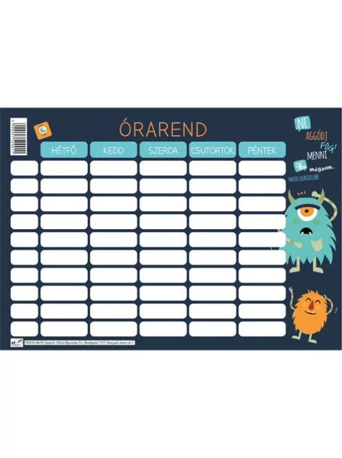 Pd School Órarend pd 165x117 mm Monsters
