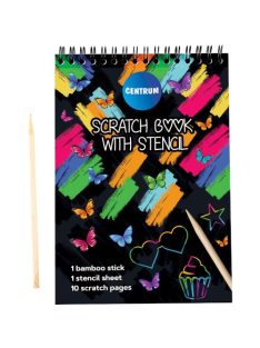   Centrum Kreatív kaparós füzet Centrum spirálos, 10x14 cm (10 kaparós oldal) stencillel és pálcával