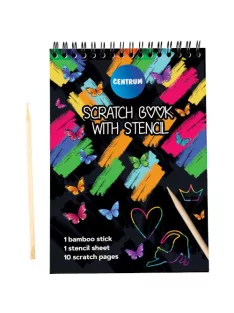   Centrum Kreatív kaparós füzet Centrum spirálos, 17,5x12,4 cm (10 kaparós oldal) stencillel és pálcával