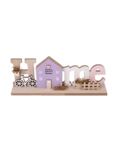 QX Dekor fa Home felirattal natúr/lila 30x12 cm