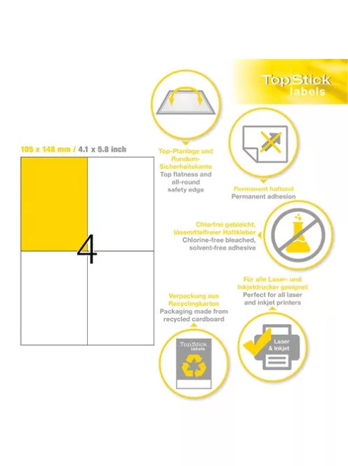 Topstick Etikett címke Topstick 105x148 mm szegély nélküli 100 ív 400 db/doboz