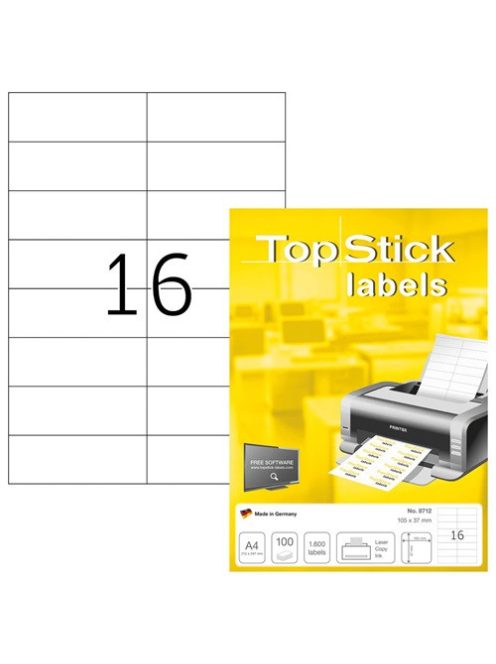 Topstick Etikett címke Topstick 105x37 mm szegély nélküli 100 ív 1600 db/doboz