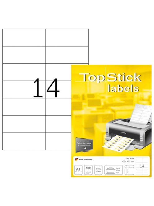 Topstick Etikett címke Topstick 105x42.3 mm szegély nélküli 100 ív 1400 db/doboz