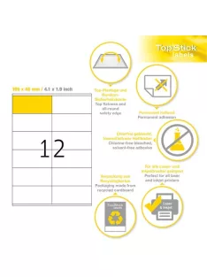   Topstick Etikett címke Topstick 105x48 mm szegéllyel 100 ív 1200 db/doboz