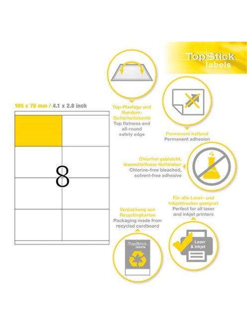 Topstick Etikett címke Topstick 105x70 mm szegéllyel 100 ív 800 db/doboz