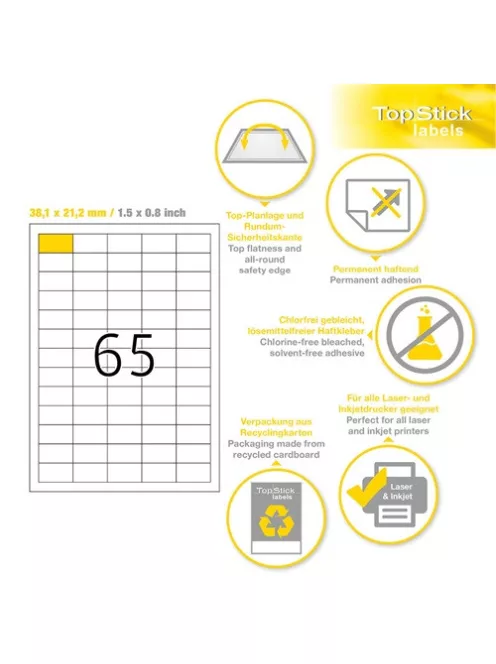 Topstick Etikett címke Topstick 38.1x21.2 mm szegéllyel 100 ív 6500 db/doboz