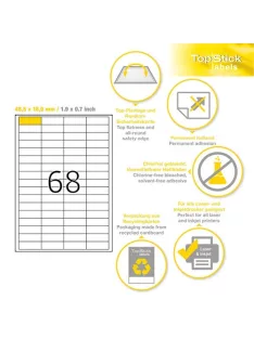   Topstick Etikett címke Topstick 48.5x16.9 mm szegéllyel 100 ív 6800 db/doboz