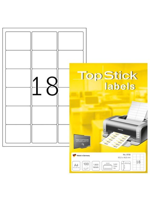 Topstick Etikett címke Topstick 63.5x46.6 mm szegéllyel 100 ív 1800 db/doboz