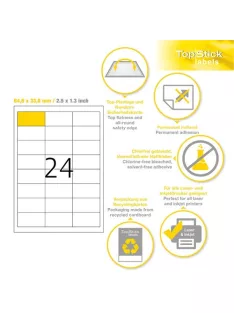   Topstick Etikett címke Topstick 64.3x33.8 szegéllyel 100 ív 2400 db/doboz