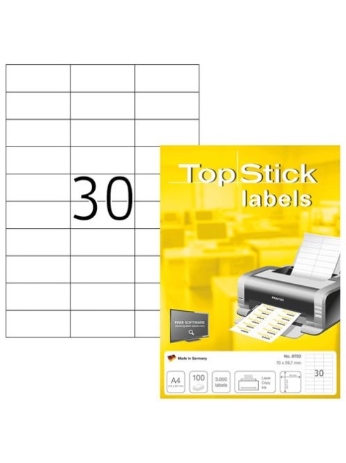 Topstick Etikett címke Topstick 70x29.7 mm szegély nélküli 100 ív 3000 db/doboz