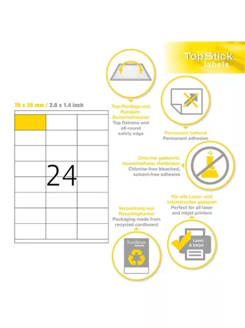 Topstick Etikett címke Topstick 70x35 mm szegéllyel 100 ív 2400 db/doboz