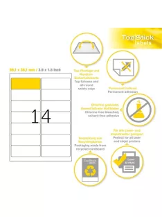   Topstick Etikett címke Topstick 99.1x38.1 mm szegéllyel 100 ív 1400 db/doboz