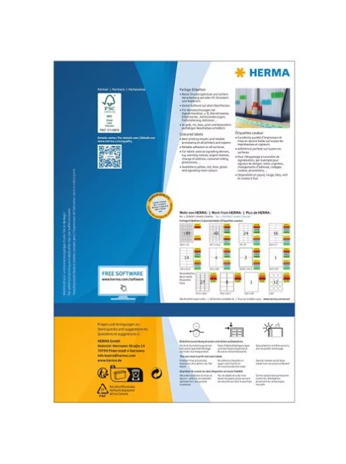 Herma Etikett címke Herma 105x42.3 mm szegély nélküli kék 100 ív 1400 db/doboz