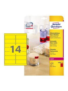   Avery Etikett címke Avery Zweckform 99.1x38.1 mm lézer címke visszaszedhető neon sárga 25 ív 350 db/csomag L7263Y-25