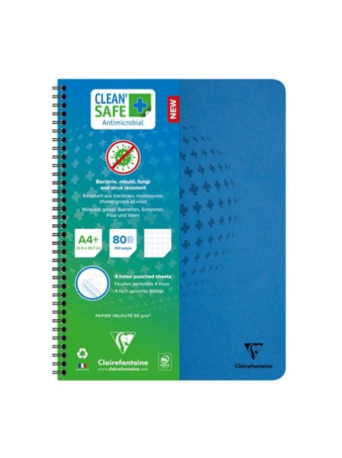 Clairefontaine Spirálfüzet Clairefontaine Clean'Safe A/4+ 80 lapos kockás antimikrobiális