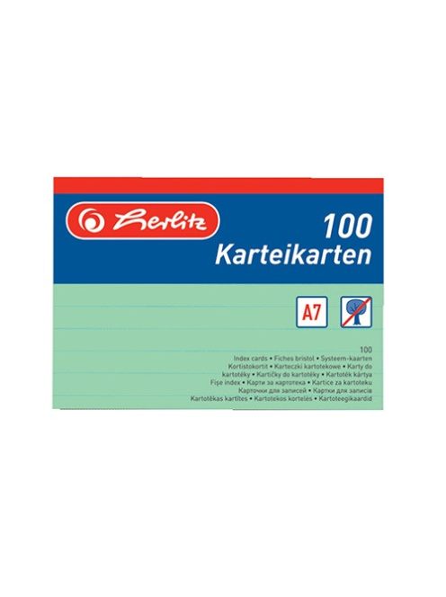 Herlitz Kartoték kártya A/7 vonalas zöld 100 db/csomag