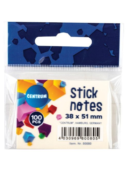 Centrum Öntapadós jegyzettömb Centrum Stick Notes 38x51 mm, 100 lapos, pasztellsárga